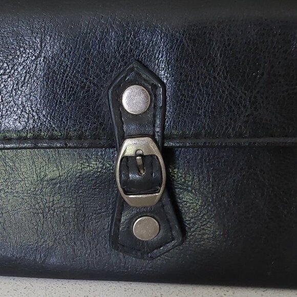 Victoria's Secret Black Faux Leather Vintage Wristlet with Metal Ring Handle - Picture 6 of 12